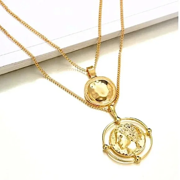 Gold Coin Pendant Necklace, Multilayer, Charm, Boho, Medallion - Picture 11 of 12